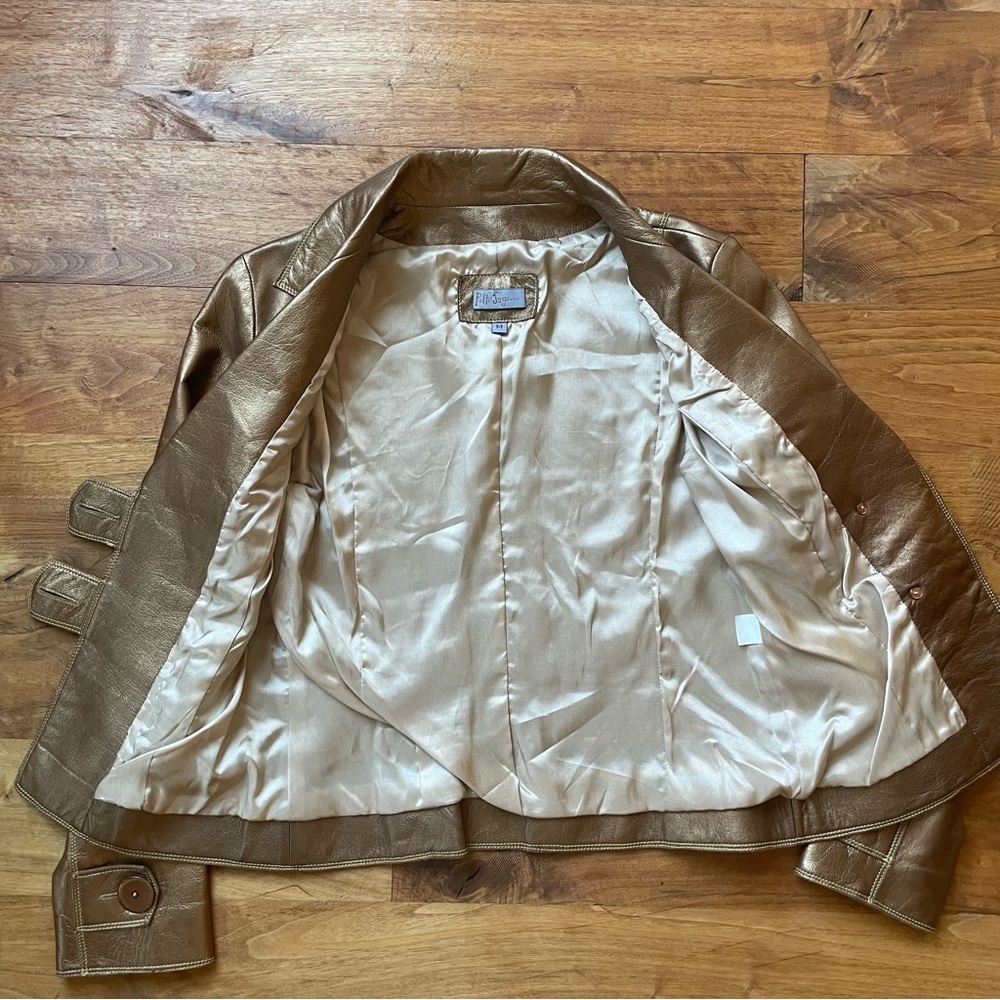 Metallic Bronze Leather Blazer Jacket - Women's - Picture 5 of 11